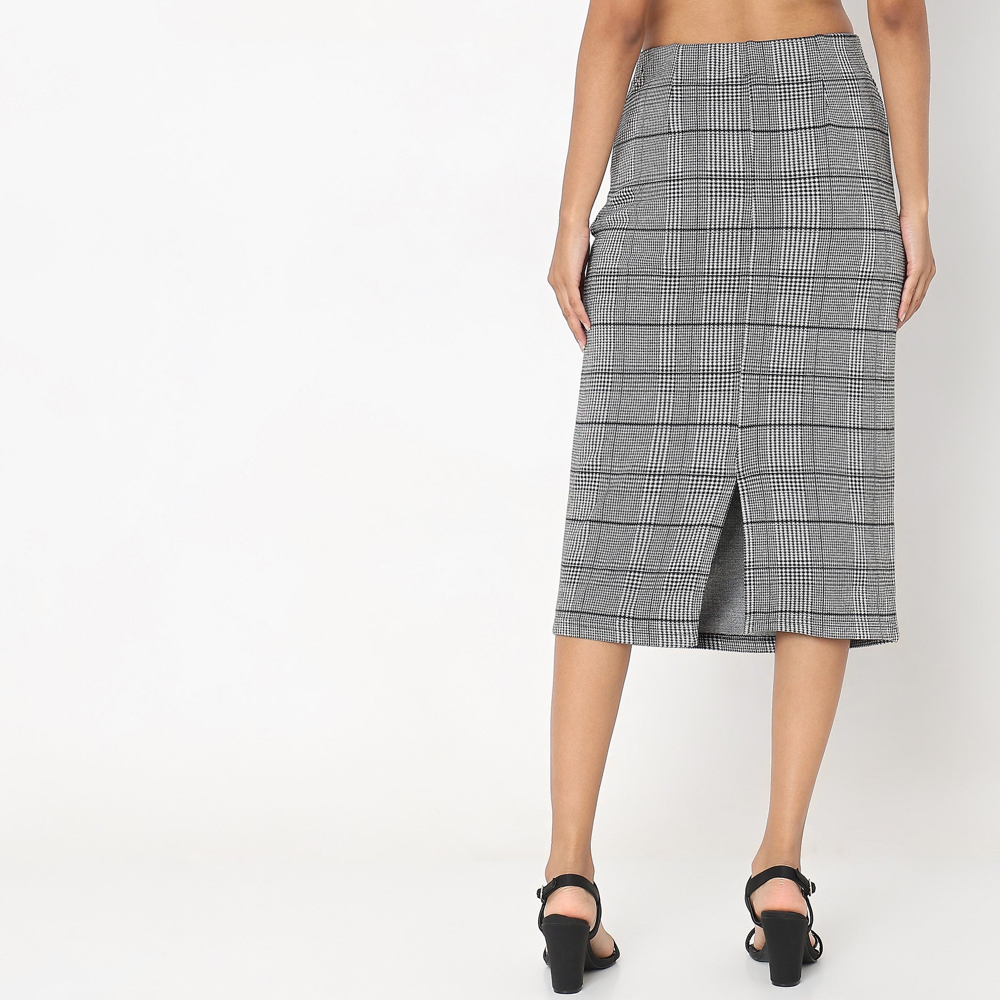 Slim Fit Houndstooth High Rise Skirts