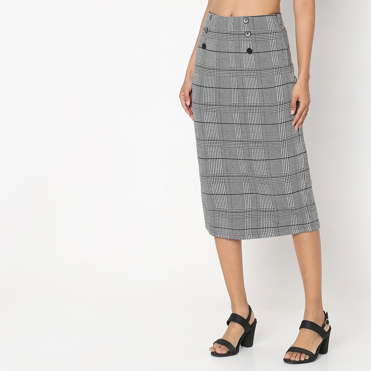 Slim Fit Houndstooth High Rise Skirts