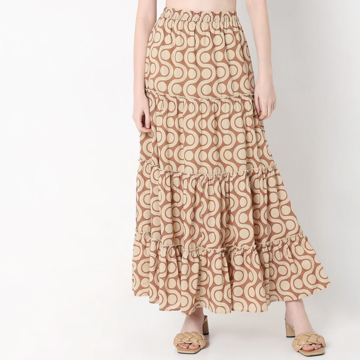 Flare Fit Printed Mid Rise Skirts