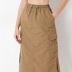 Regular Fit Solid Calf Length Mid Rise Skirt