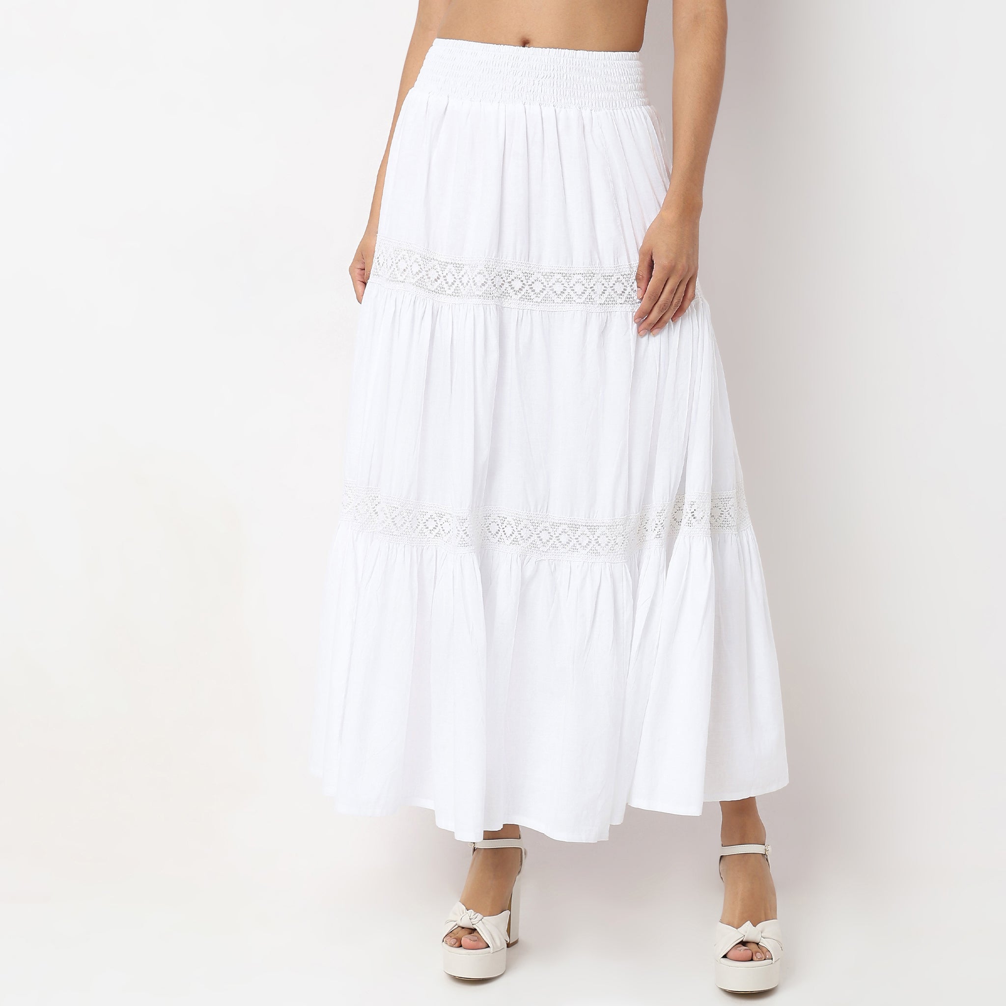 Flare Fit Solid High Rise Skirts