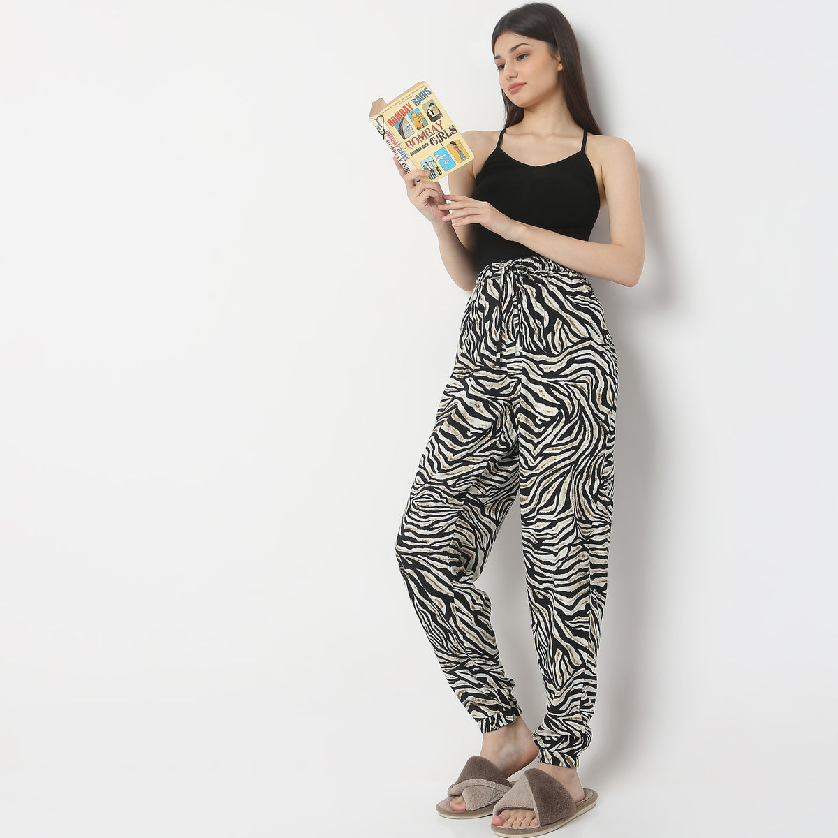 Regular Fit Animal Print Mid Rise Joggers