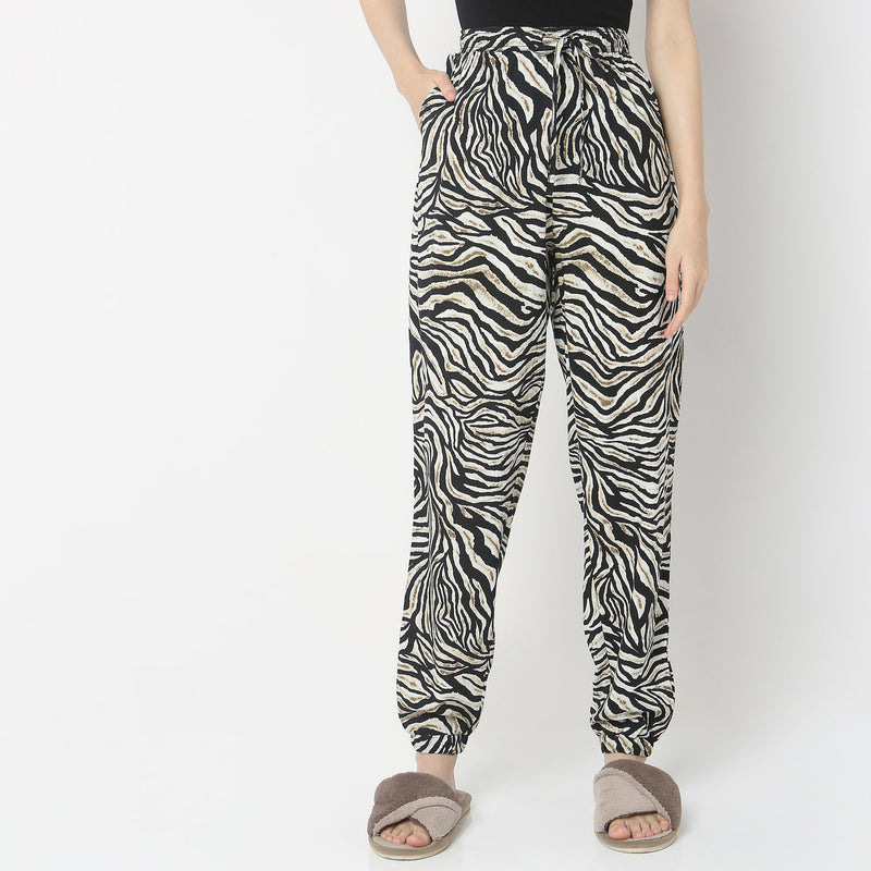 Regular Fit Animal Print Mid Rise Joggers