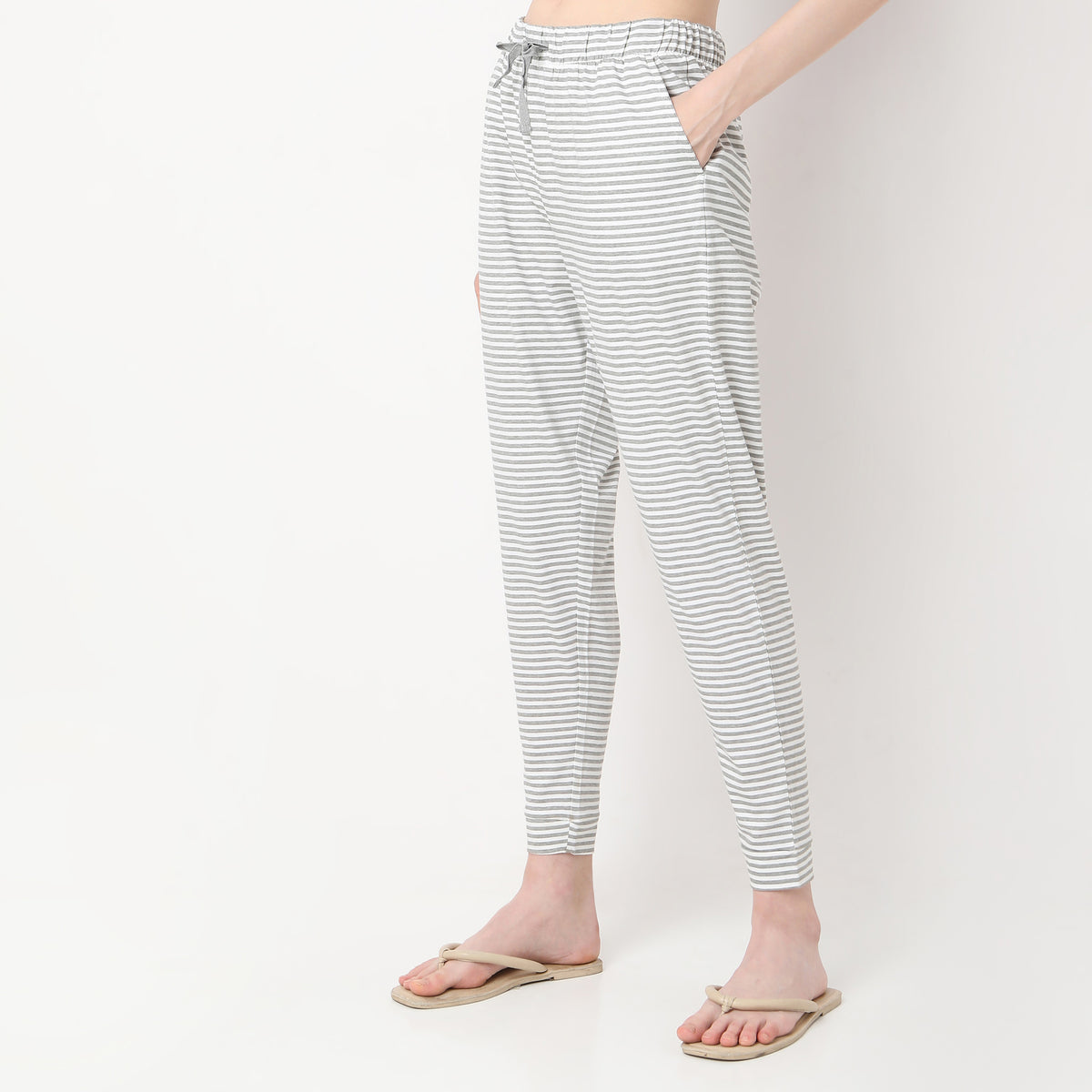 Striped Ankle Length Mid Rise Lounge Joggers