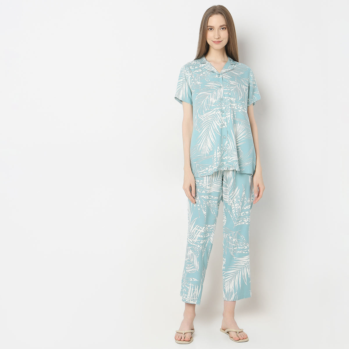 Regular Fit Printed Shirt with Pyjama Set