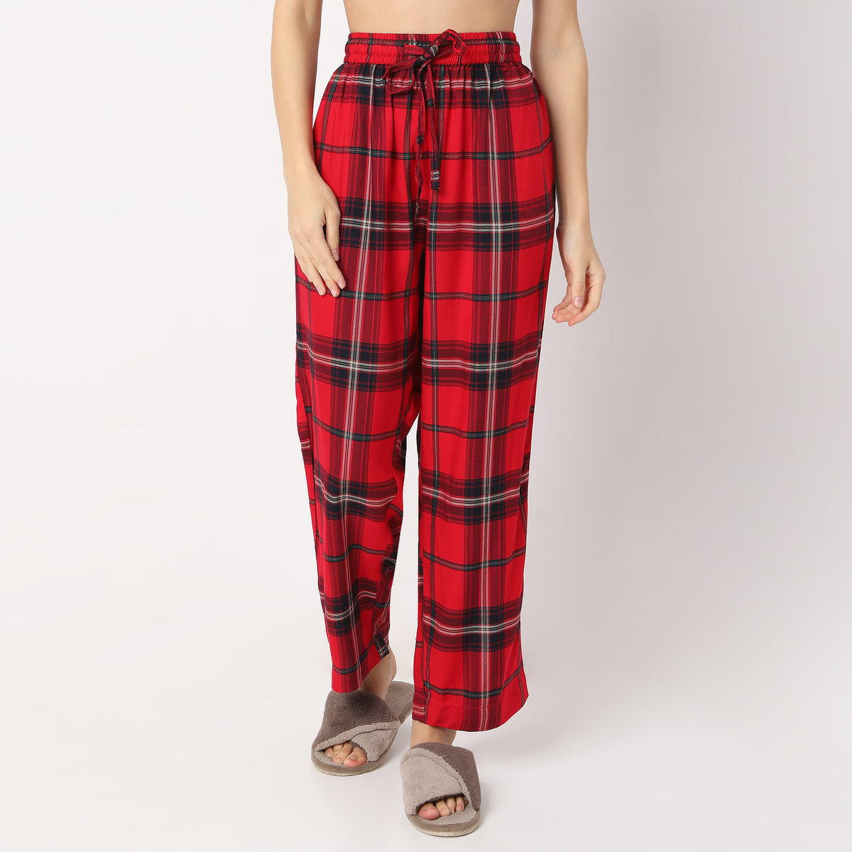 Checkered Full Length Lapel Collar Shirt with Pyjama Set