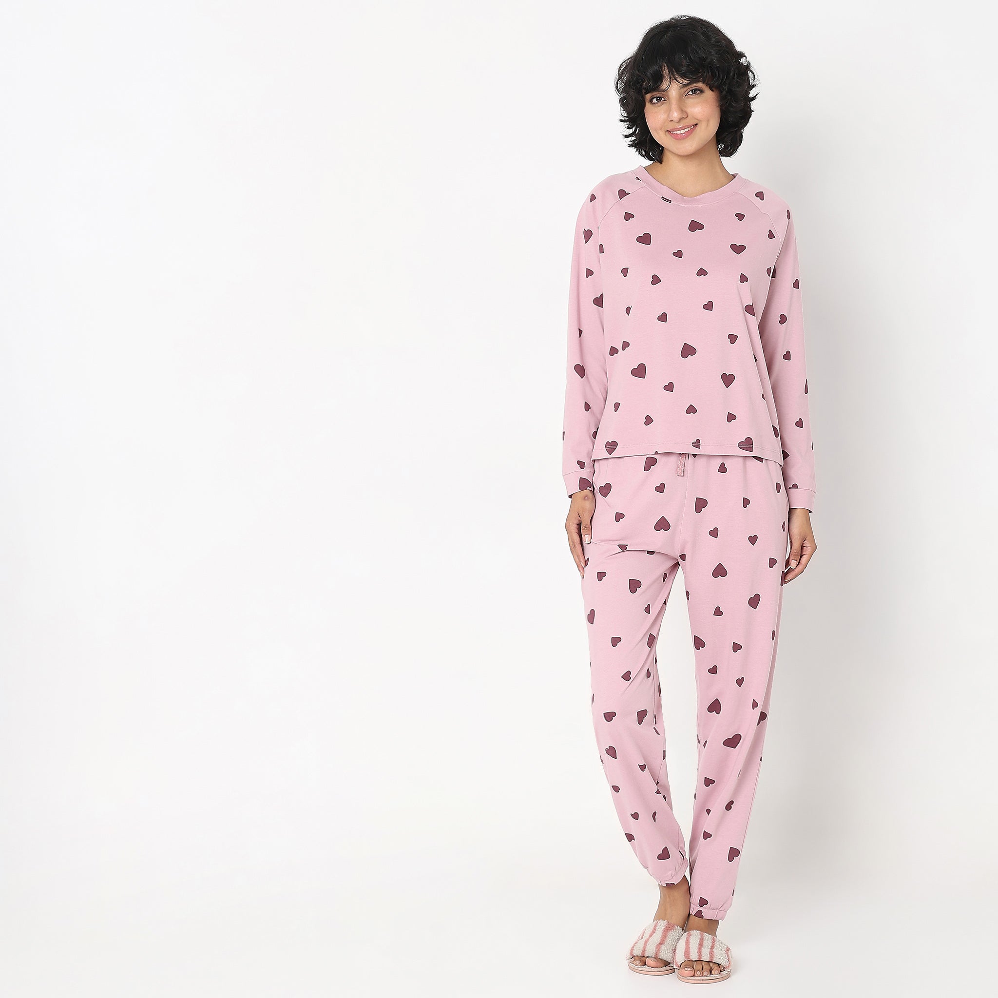 Regular Fit Heart T-Shirt with Pyjama Sleepwear Set