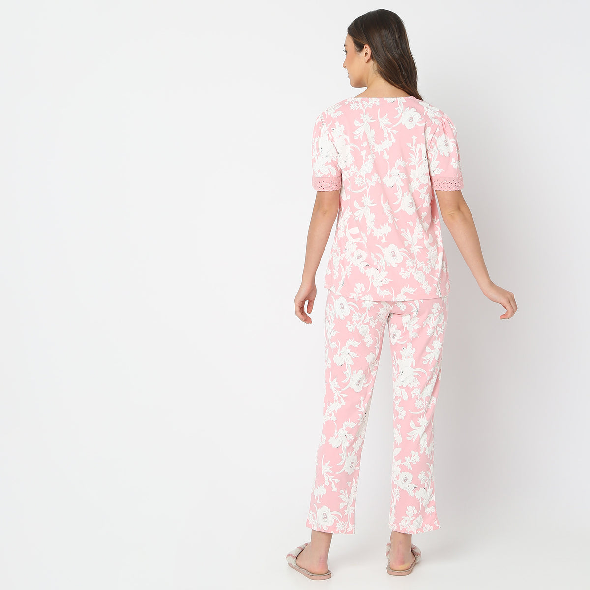 Regular Fit Floral Top with Pyjama Sleepwear Set