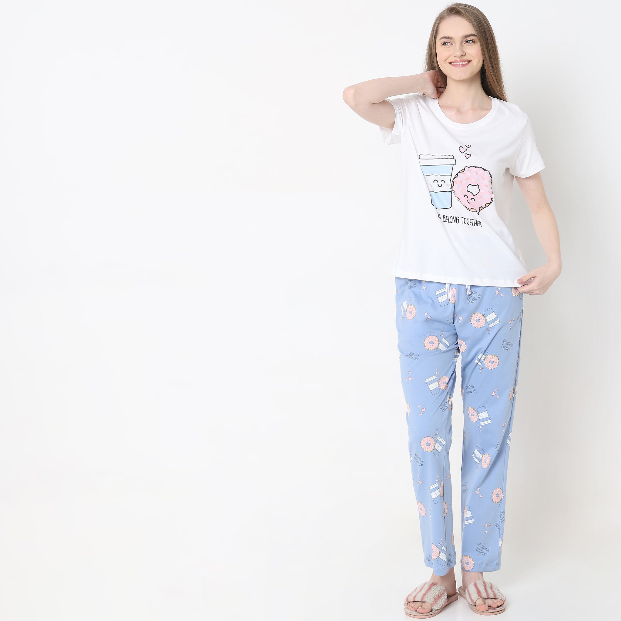 Regular Fit Printed T-Shirt with Pyjama Set