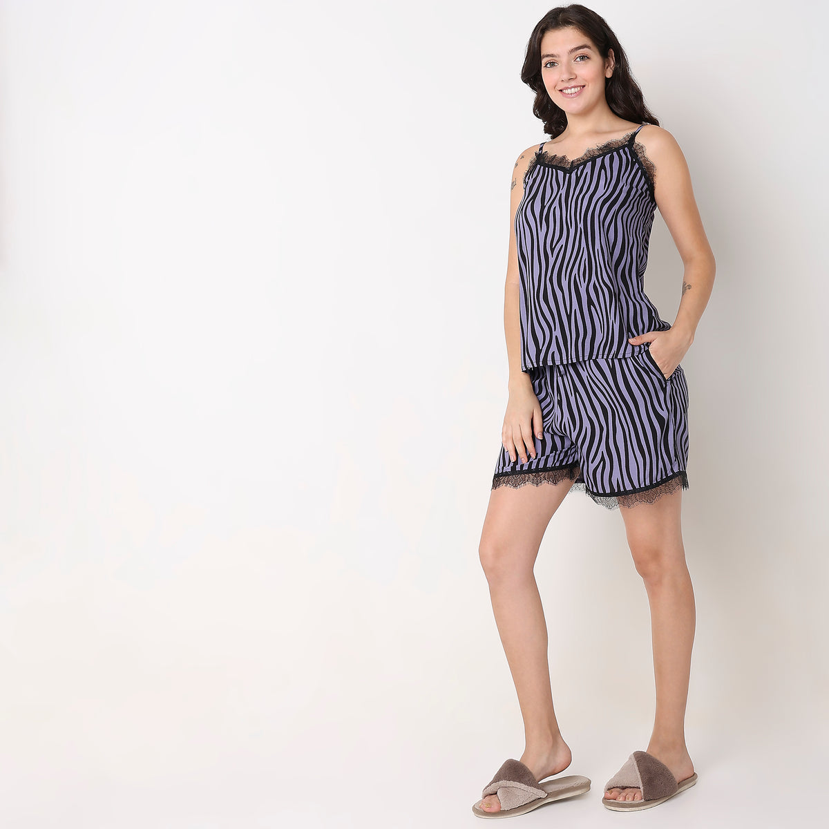 Regular Fit Printed Slip with Shorts Sleepwear Set