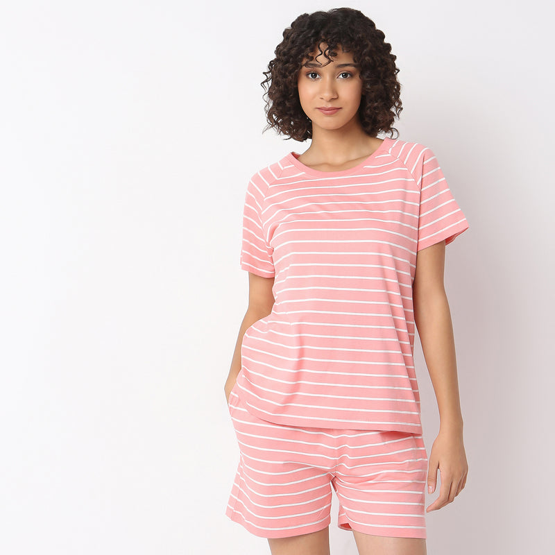 Regular Fit Striped Lounge Top