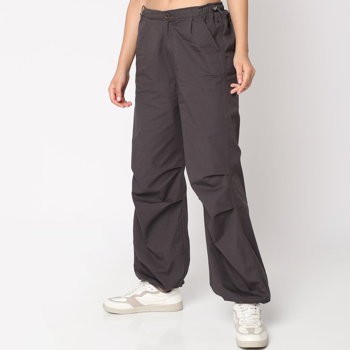 Regular Fit Solid Mid Rise Trousers