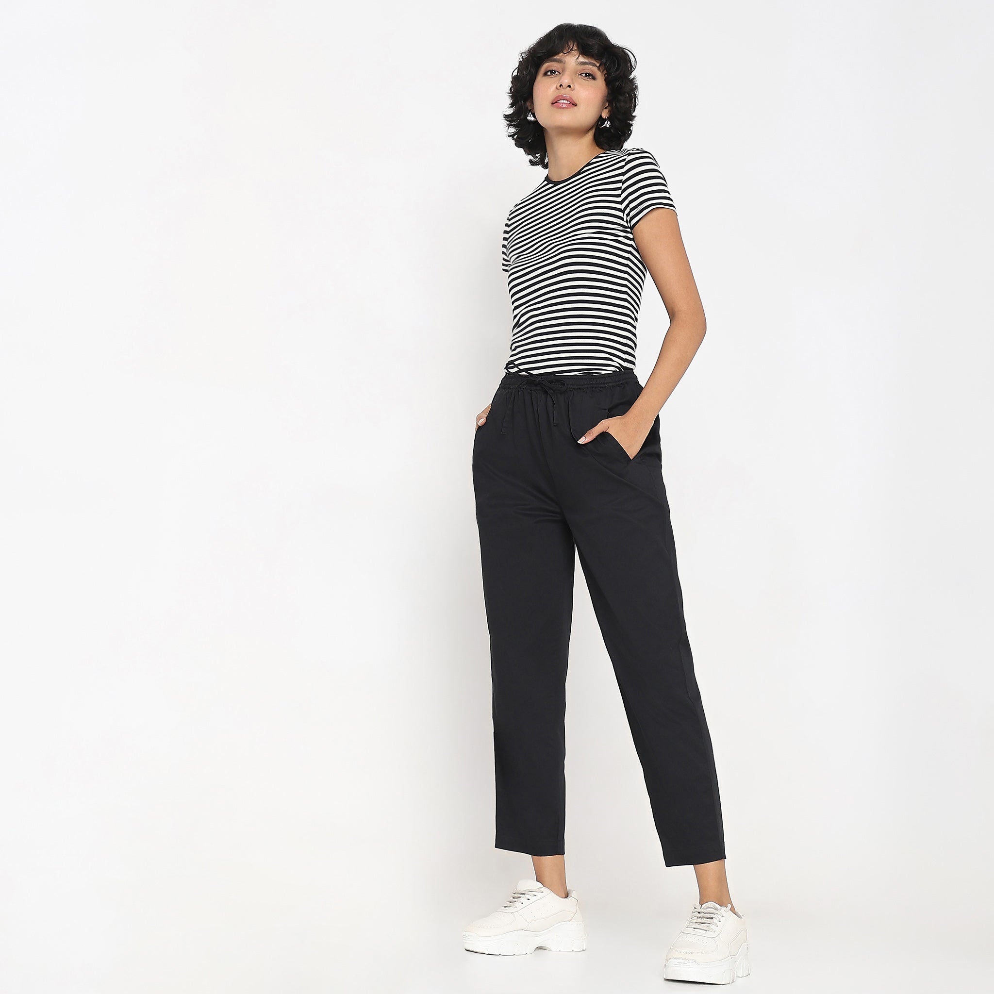 Slim Fit Solid High Rise Trousers