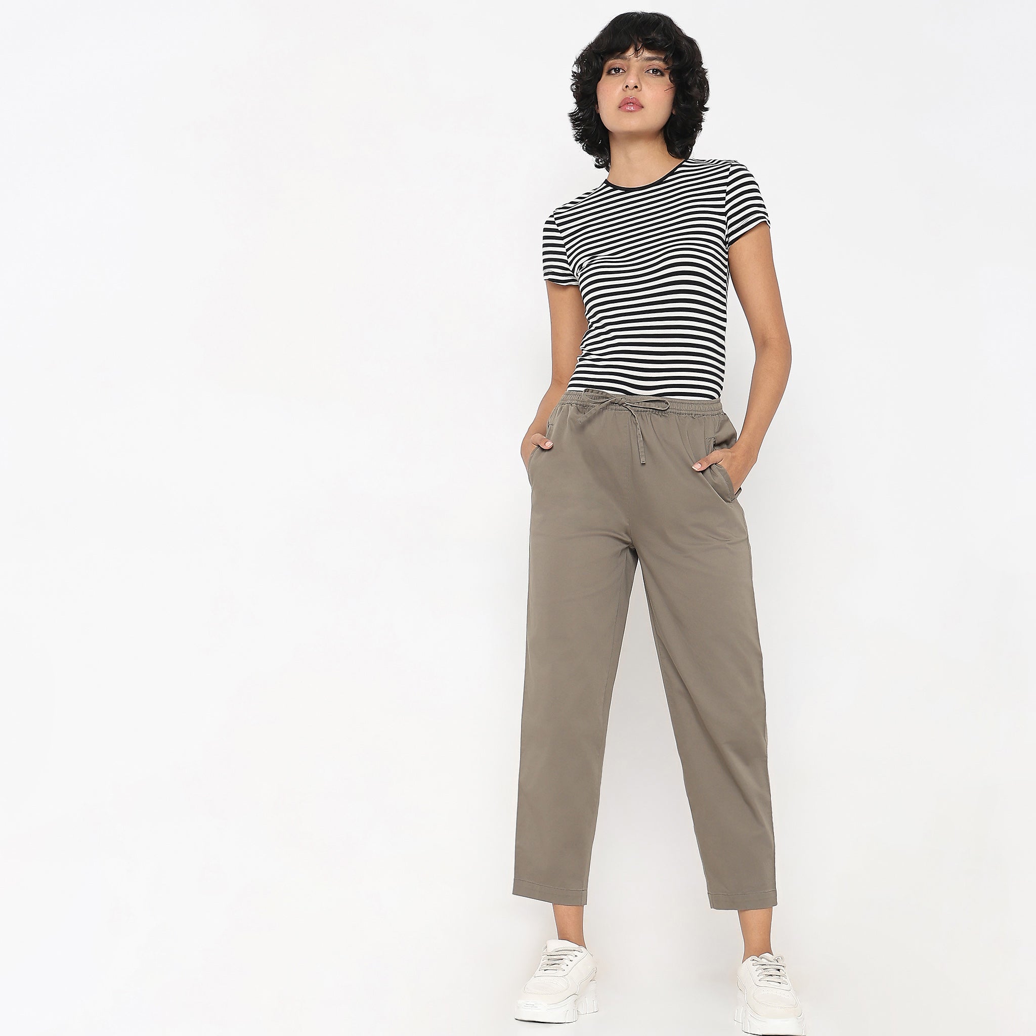 Slim Fit Solid High Rise Trousers