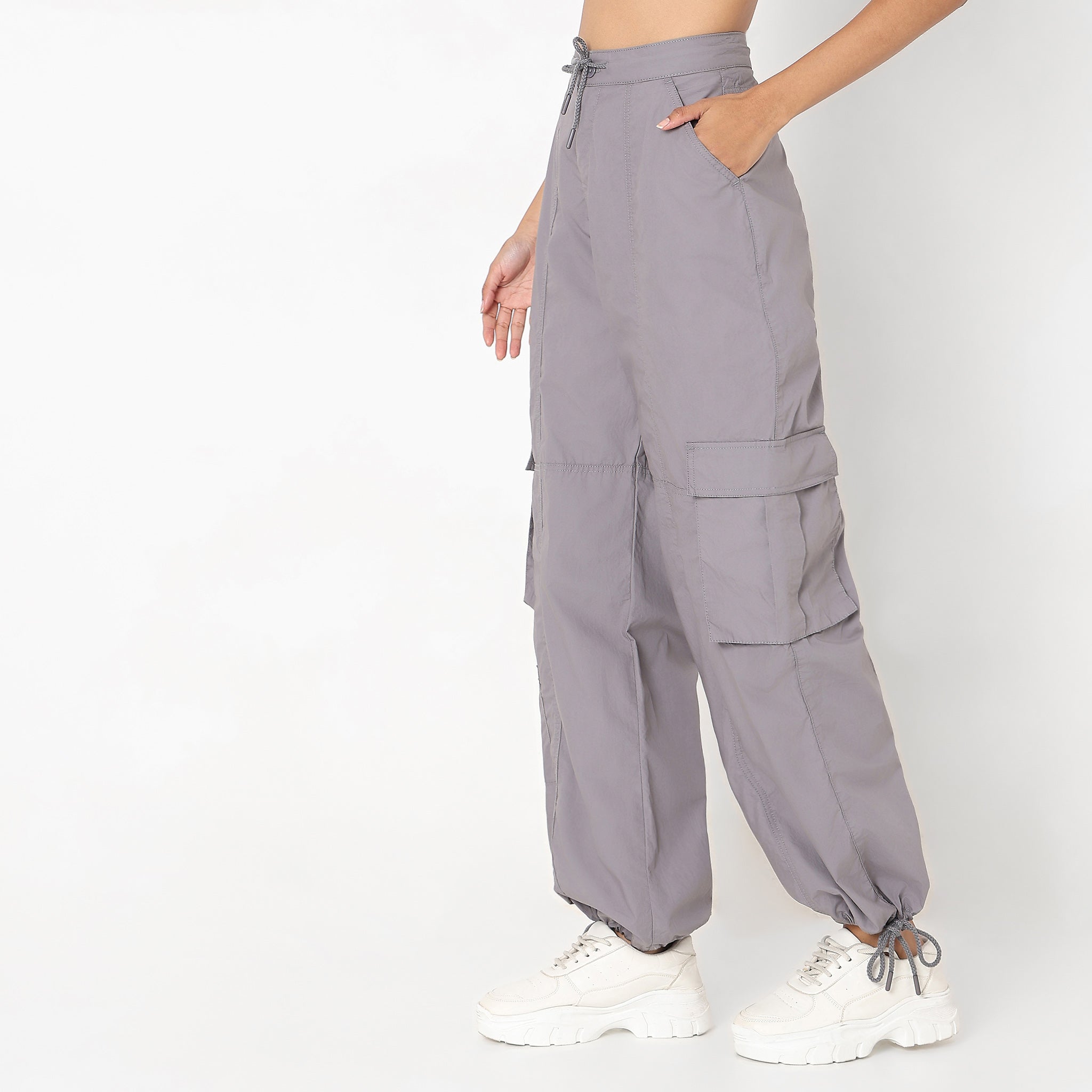 Flare Fit Solid High Rise Cargos
