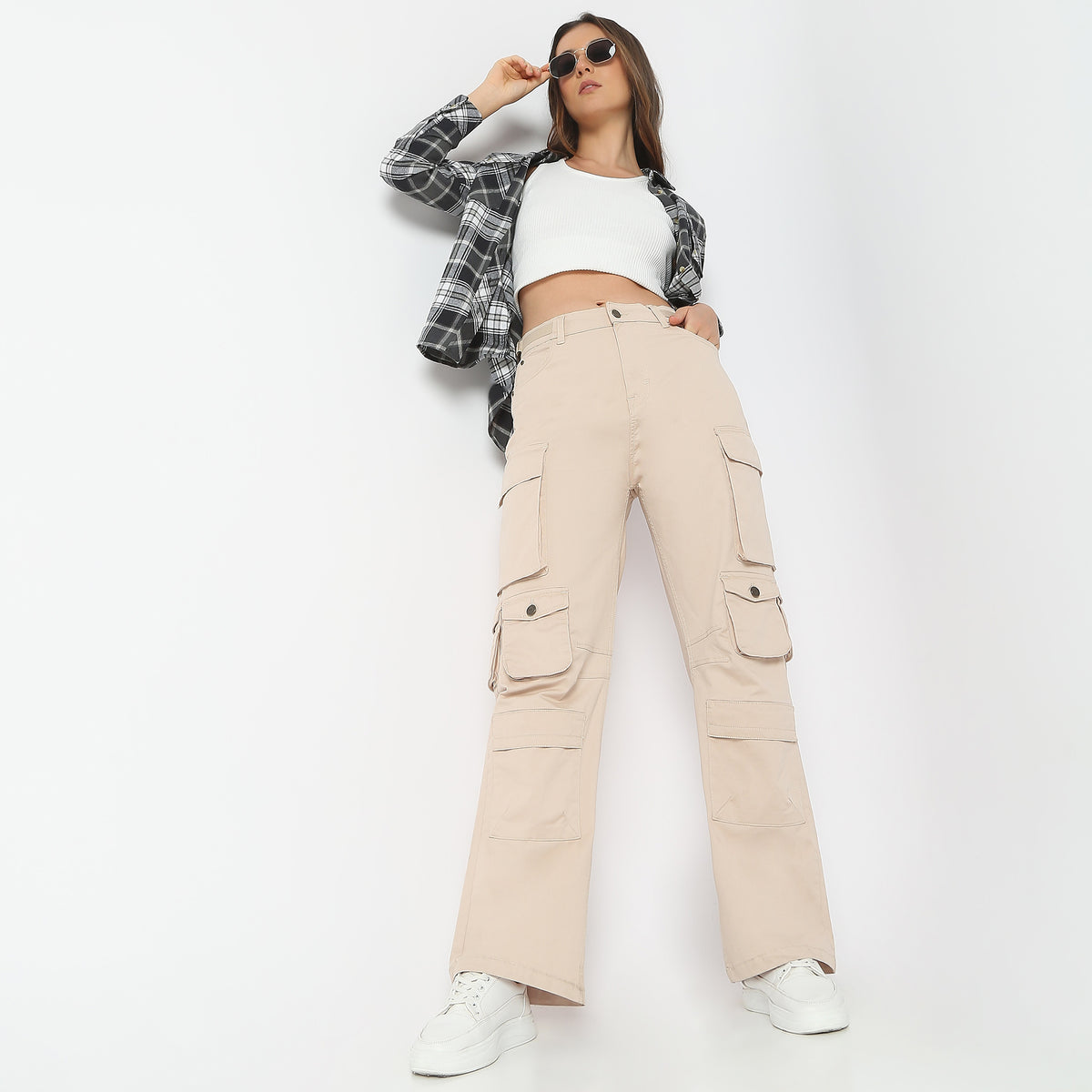 Flare Fit Solid High Rise Cargos