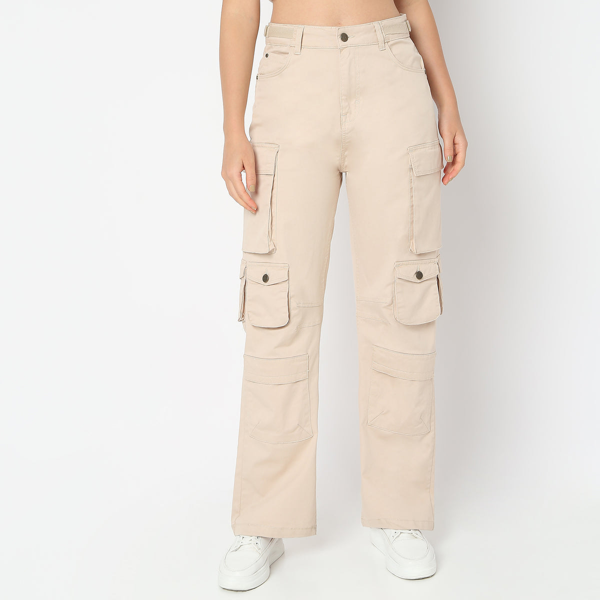 Flare Fit Solid High Rise Cargos