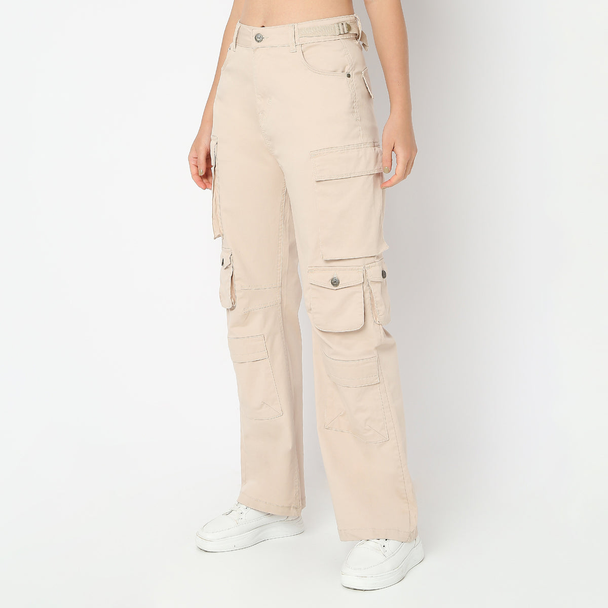 Flare Fit Solid High Rise Cargos