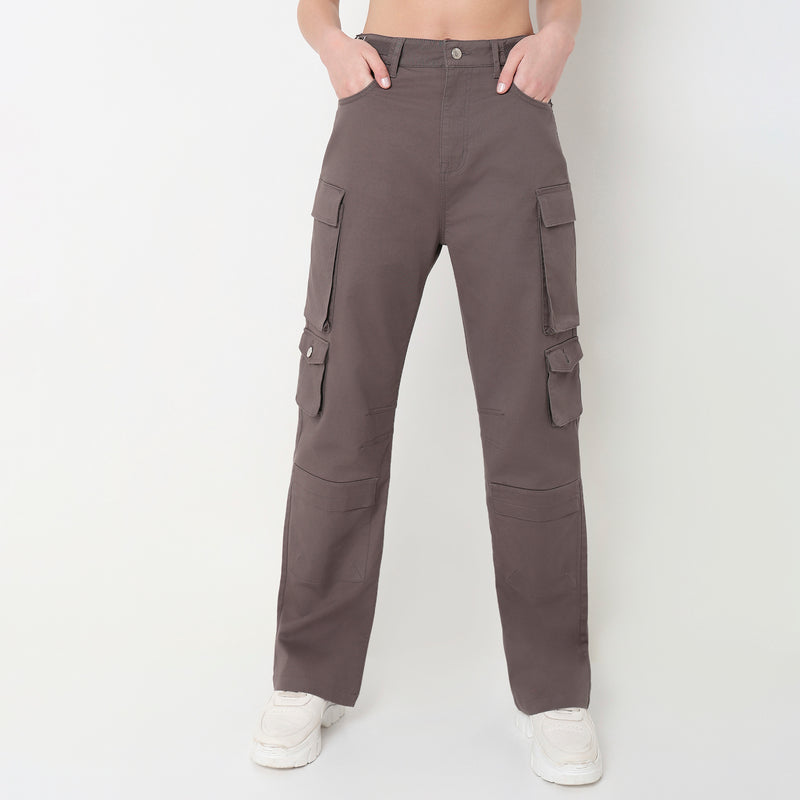 Flare Fit Solid High Rise Cargos