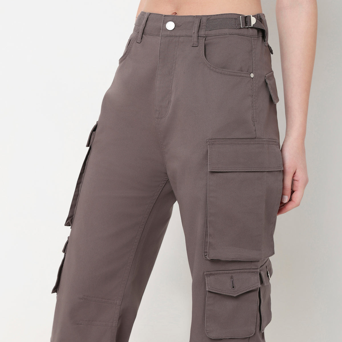 Flare Fit Solid High Rise Cargos