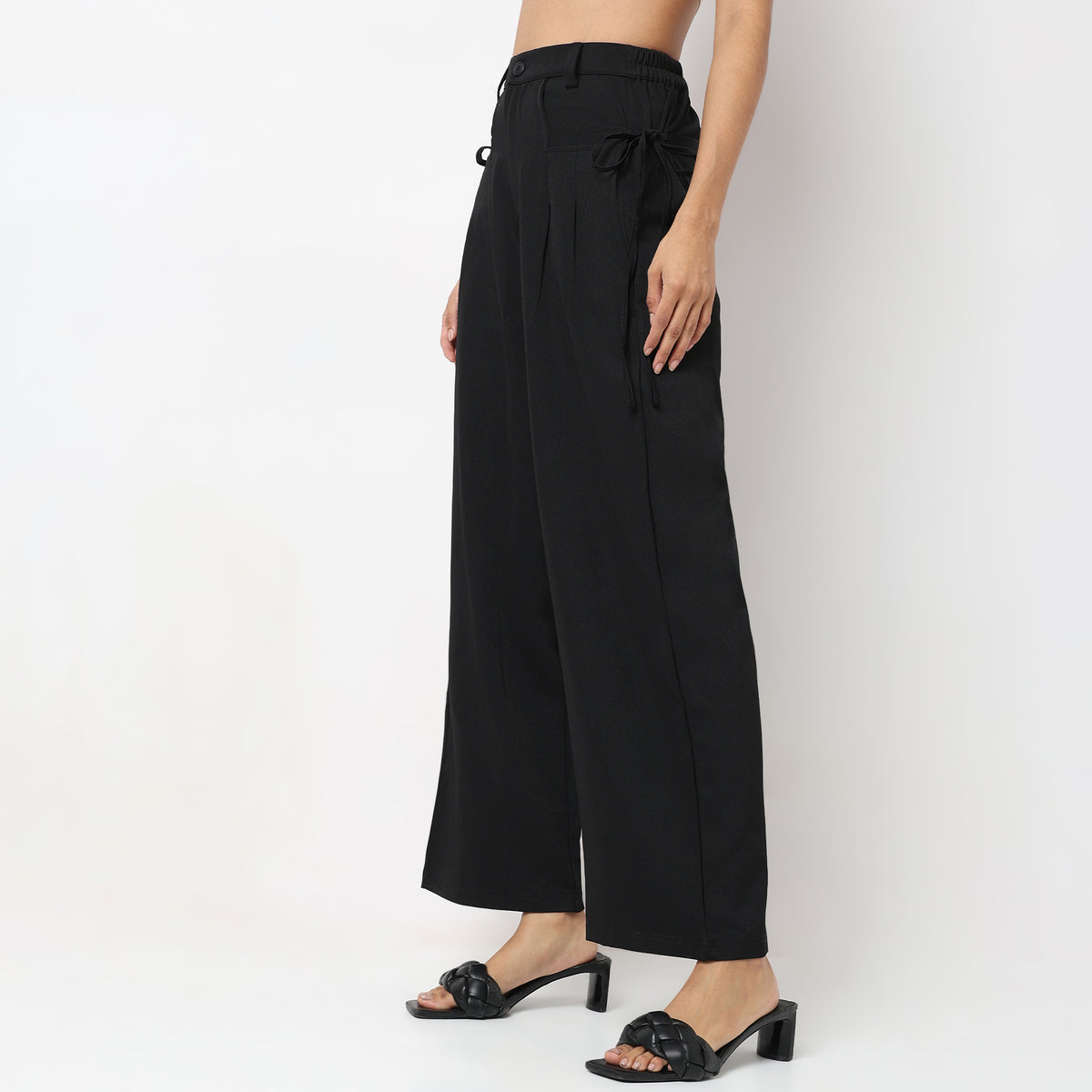 Flare Fit Solid Mid Rise Pants