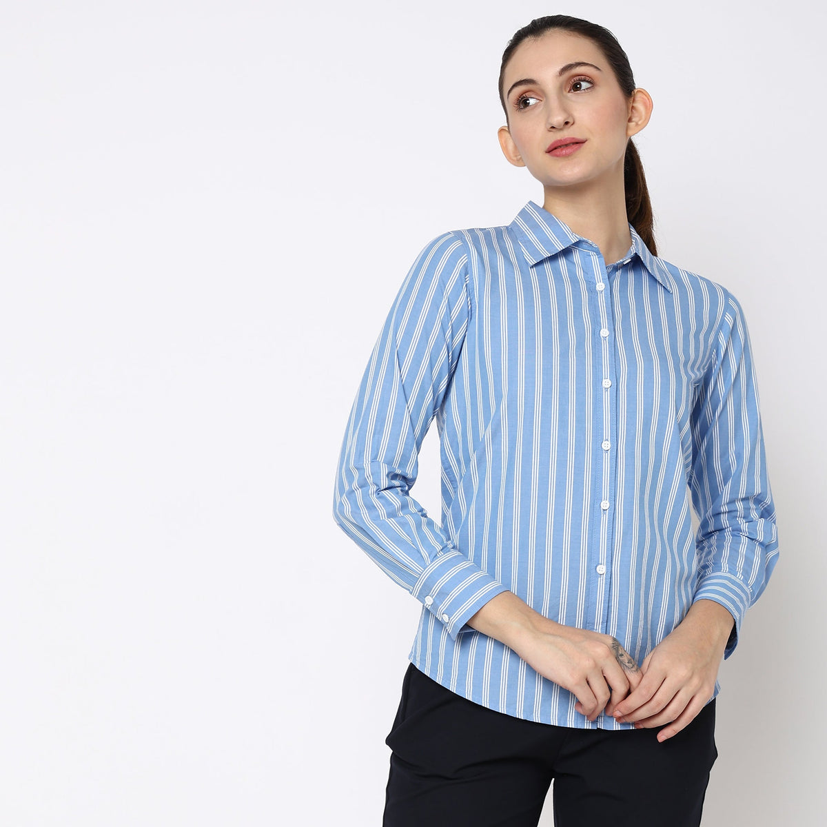 Women Wearing Regular Fit Solid Shirt