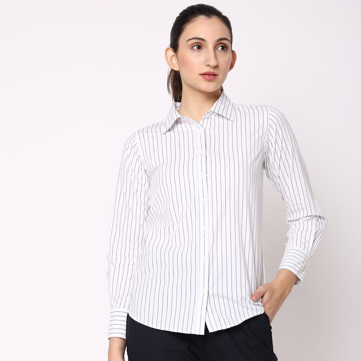 Women Wearing Regular Fit Solid Shirt