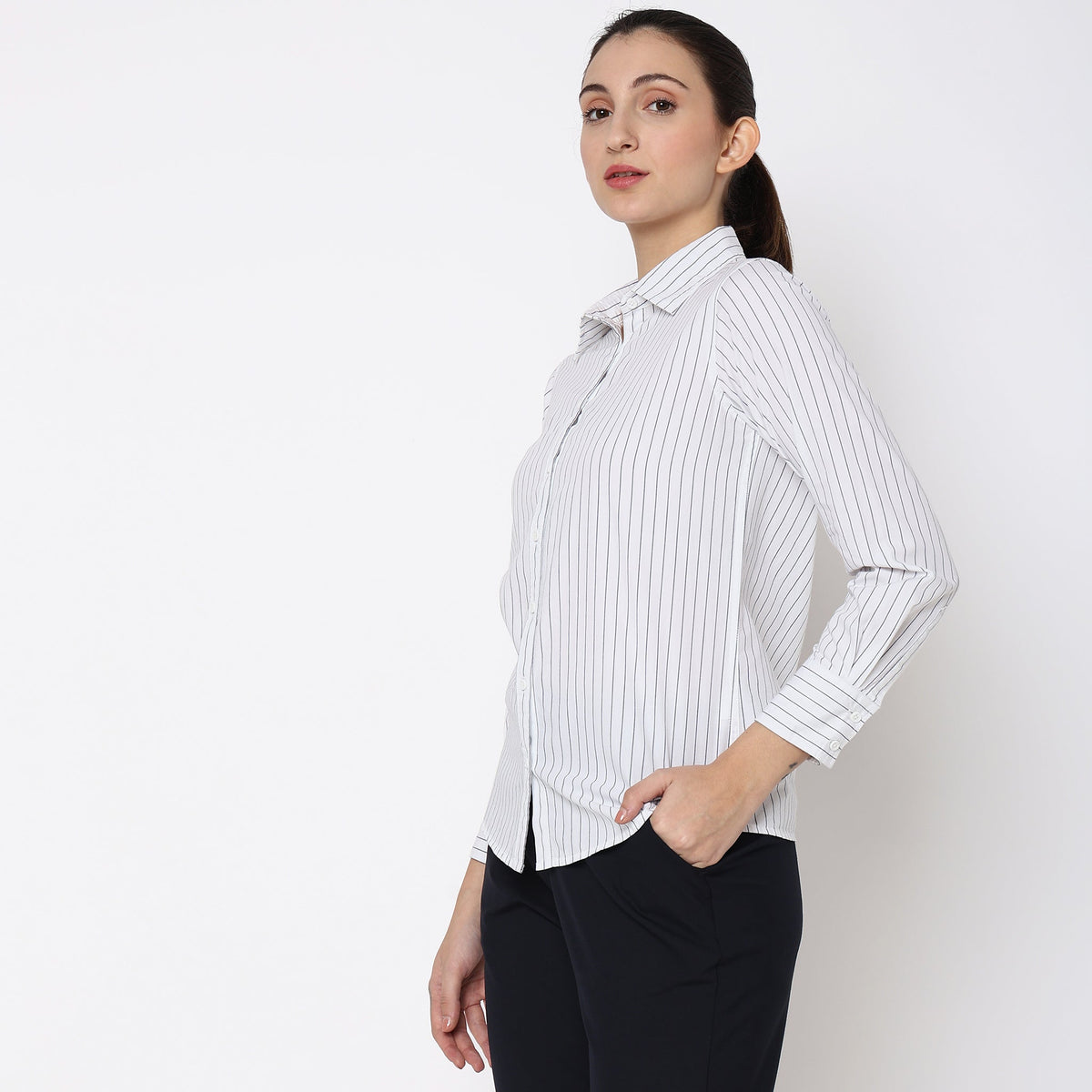 Women Wearing Regular Fit Solid Shirt