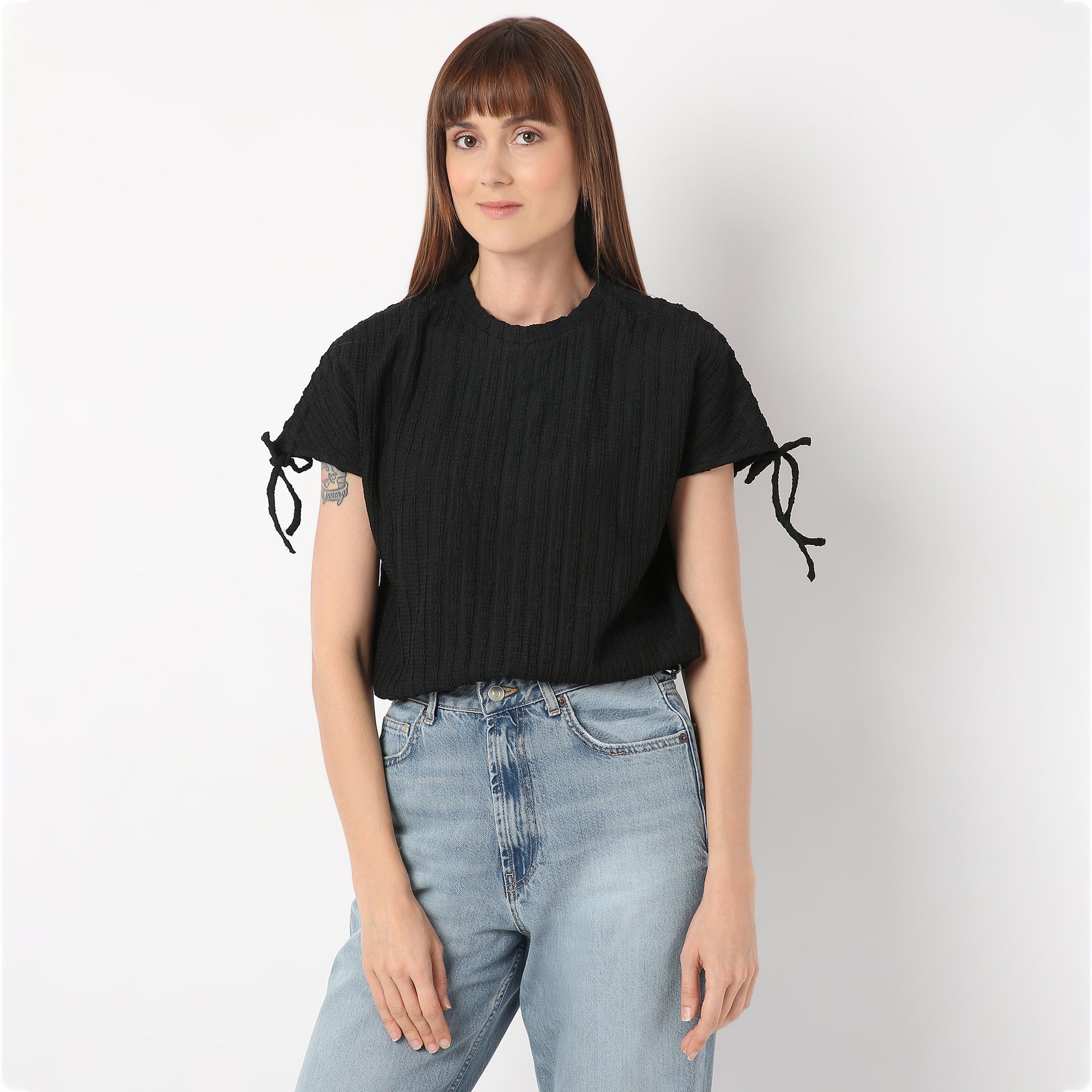 Betty Fashion Dolman Sleeve Top With Extended shoulder With Drawstring Tie Detail