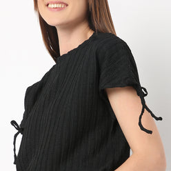 Betty Fashion Dolman Sleeve Top With Extended shoulder With Drawstring Tie Detail
