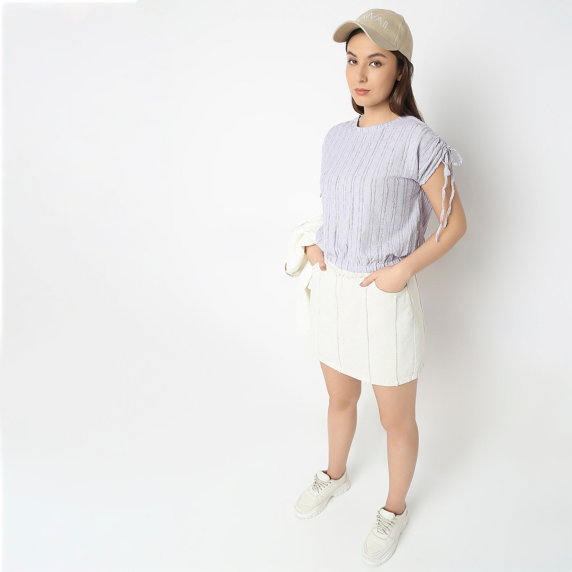 Betty Fashion Dolman Sleeve Top With Extended shoulder With Drawstring Tie Detail