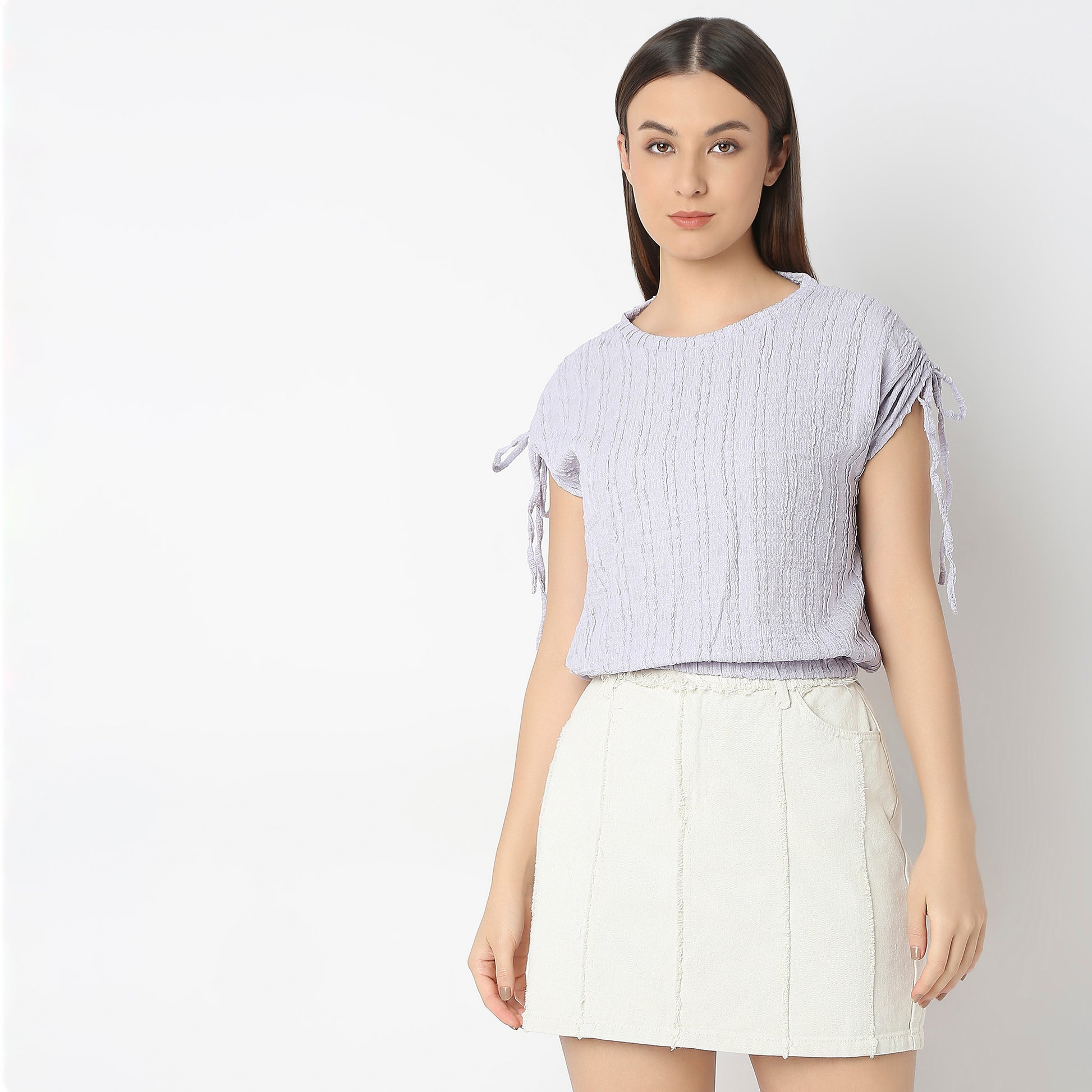 Betty Fashion Dolman Sleeve Top With Extended shoulder With Drawstring Tie Detail