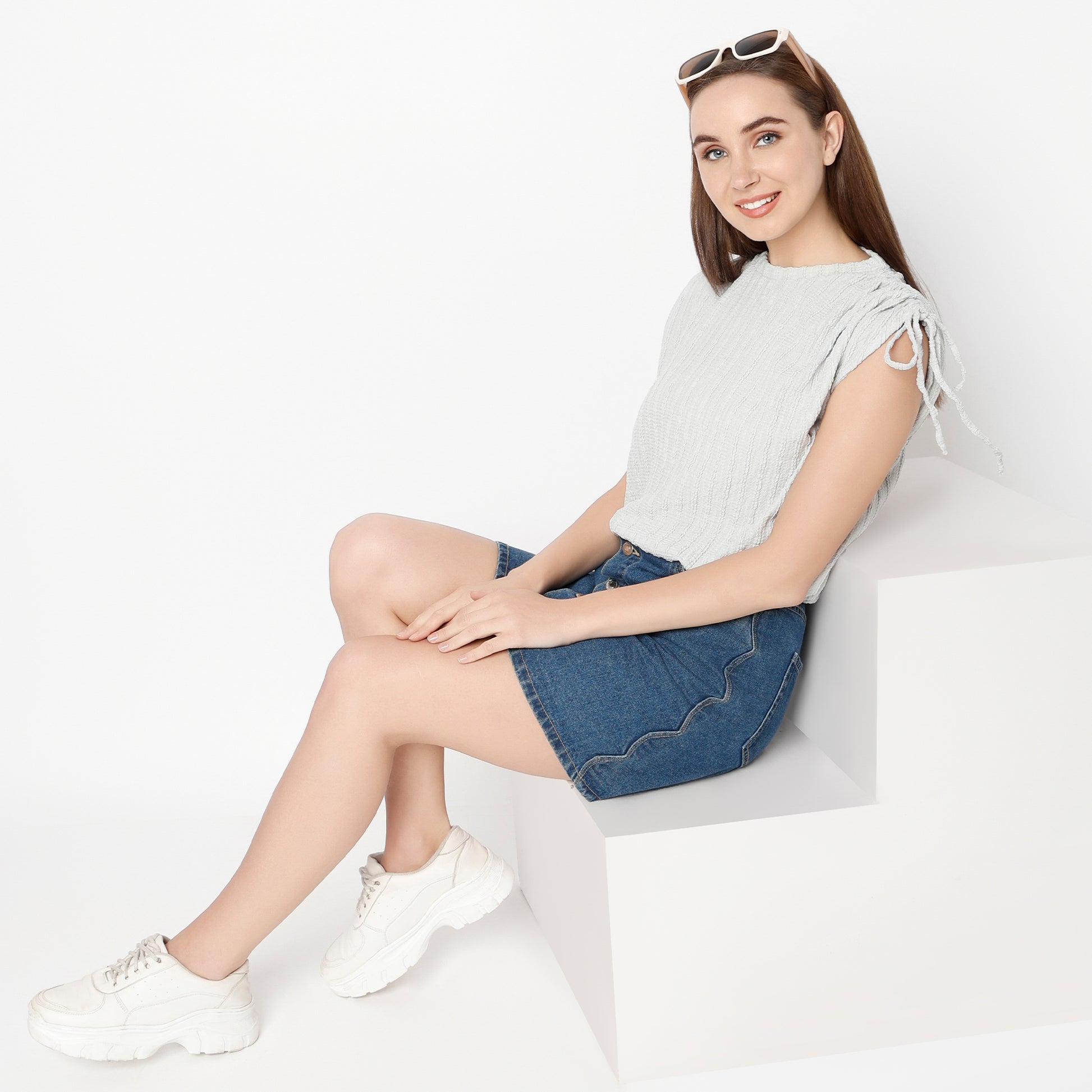 Betty Fashion Dolman Sleeve Top With Extended shoulder With Drawstring Tie Detail