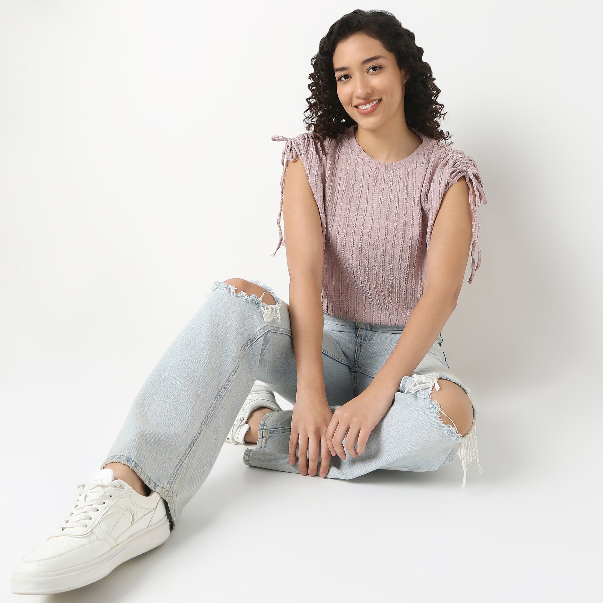 Betty Fashion Dolman Sleeve Top With Extended shoulder With Drawstring Tie Detail