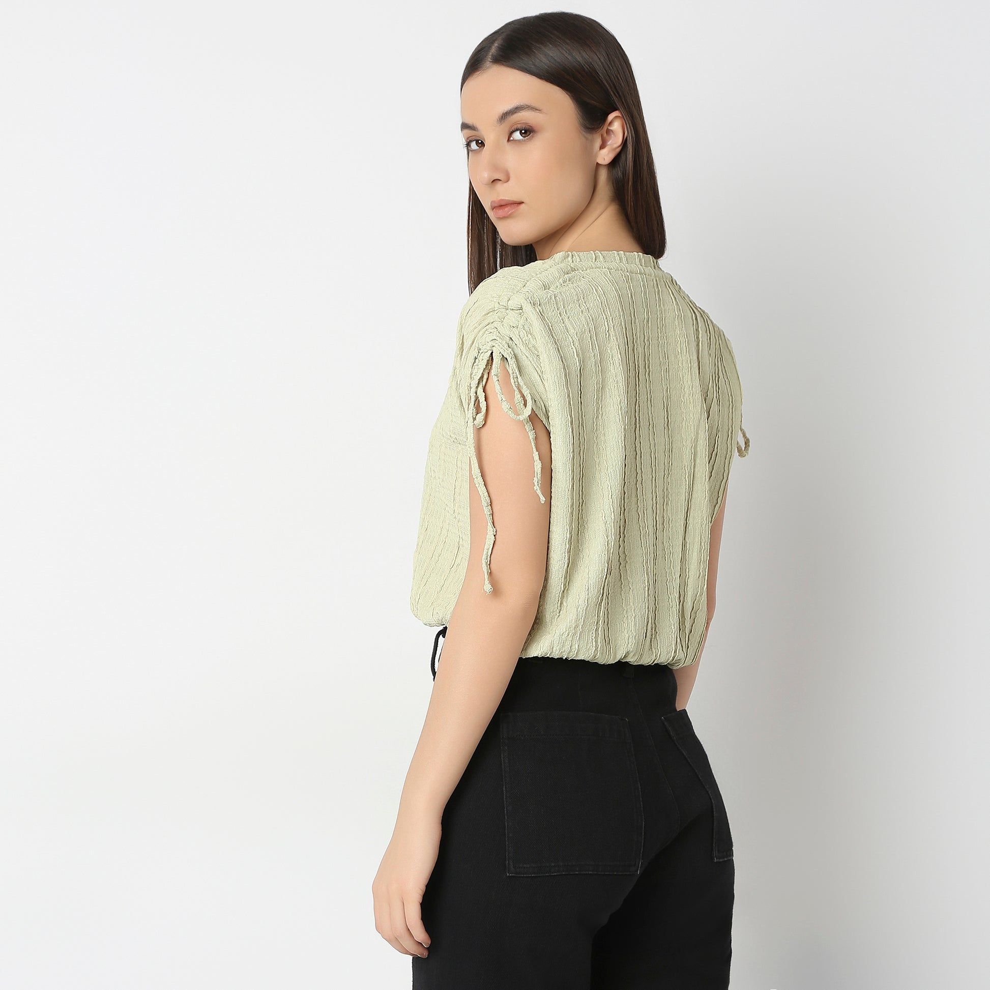 Betty Fashion Dolman Sleeve Top With Extended shoulder With Drawstring Tie Detail
