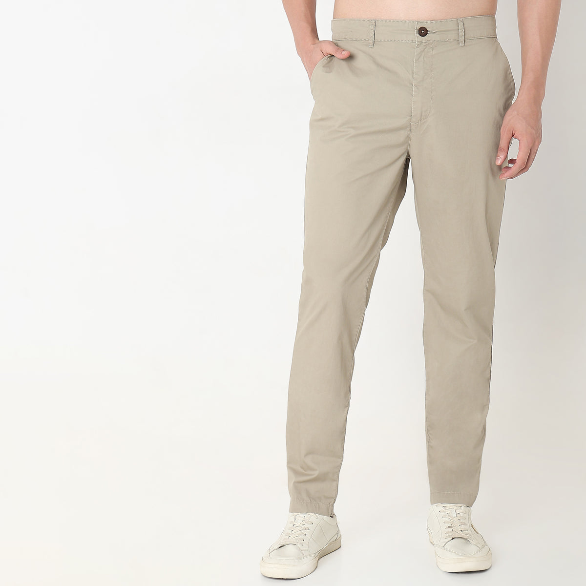 Regular Fit Solid Mid Rise Pants