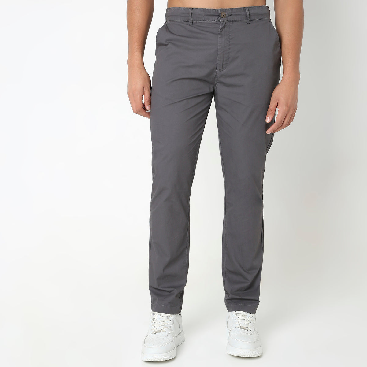 Regular Fit Solid Mid Rise Pants