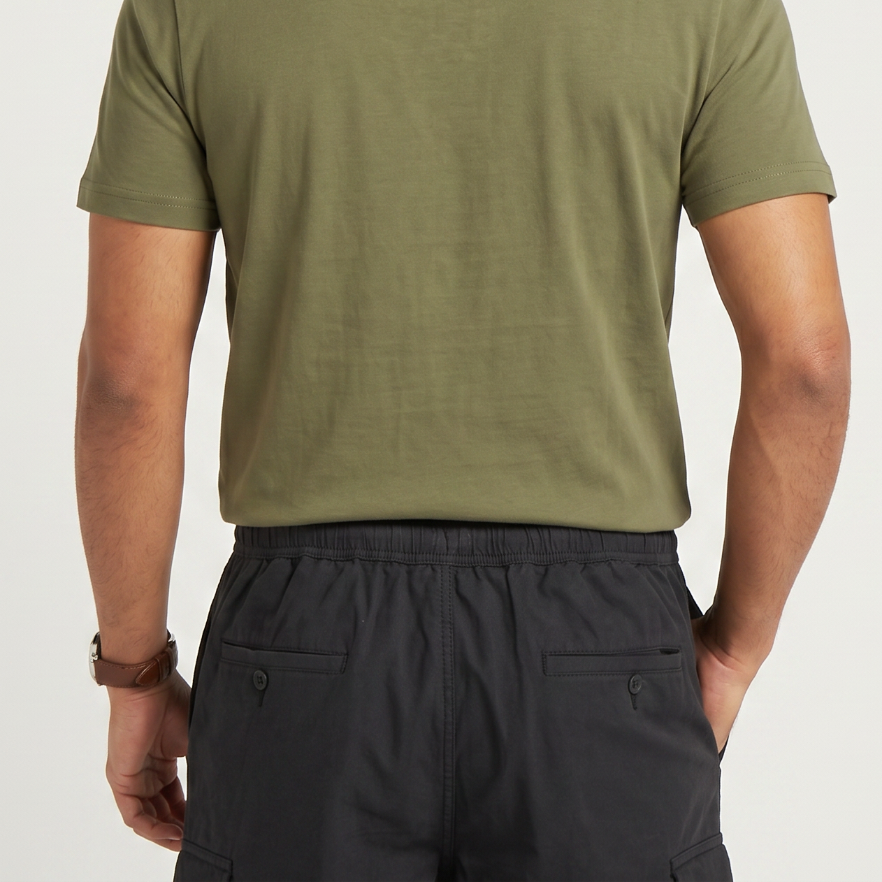 Solid Mid Rise Cargo Shorts
