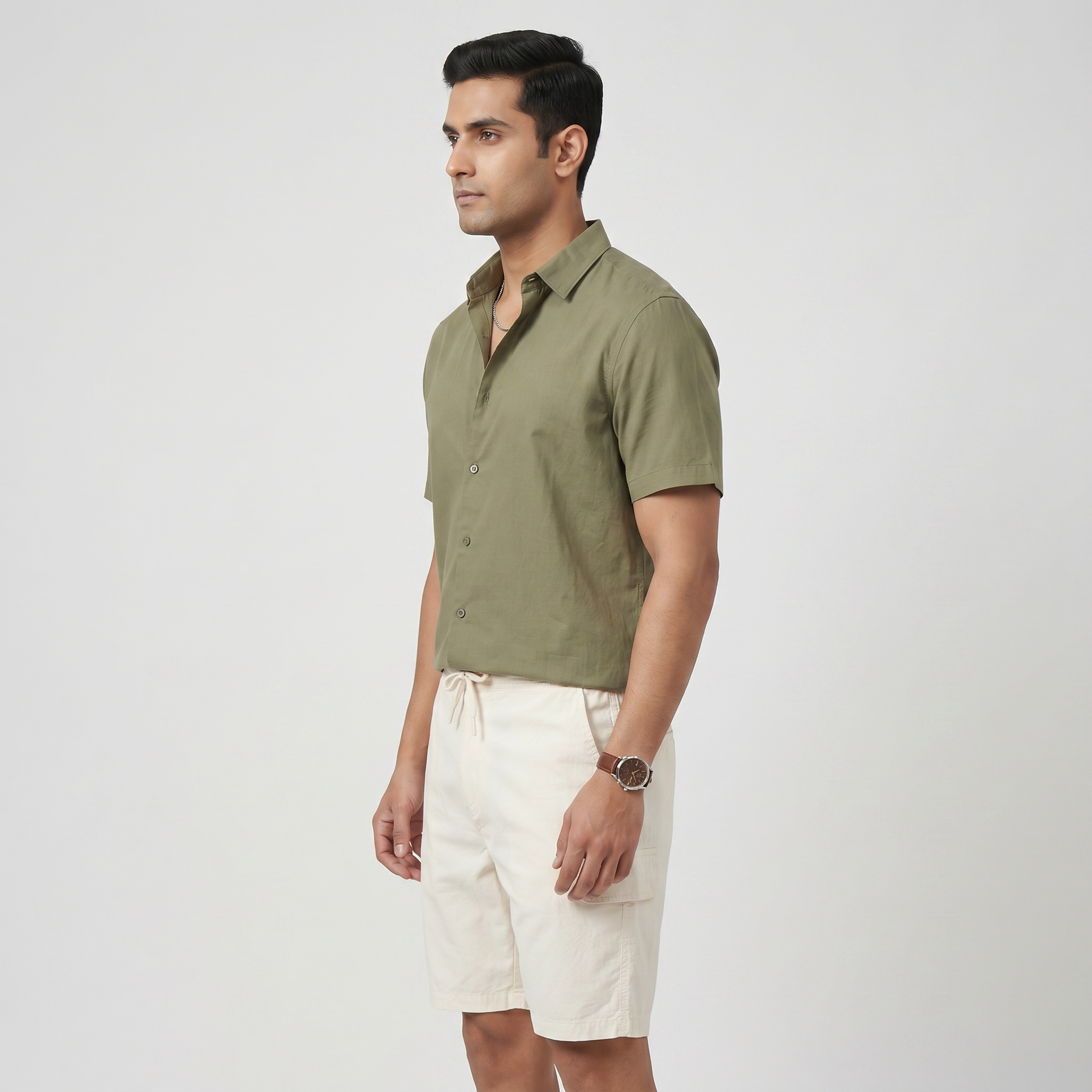 Solid Mid Rise Cargo Shorts