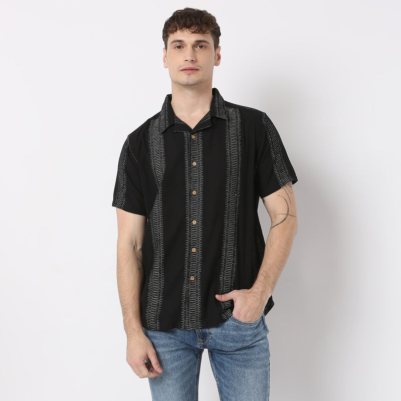 Jacquard Short Length Camp Collar Half Sleeve Shirt