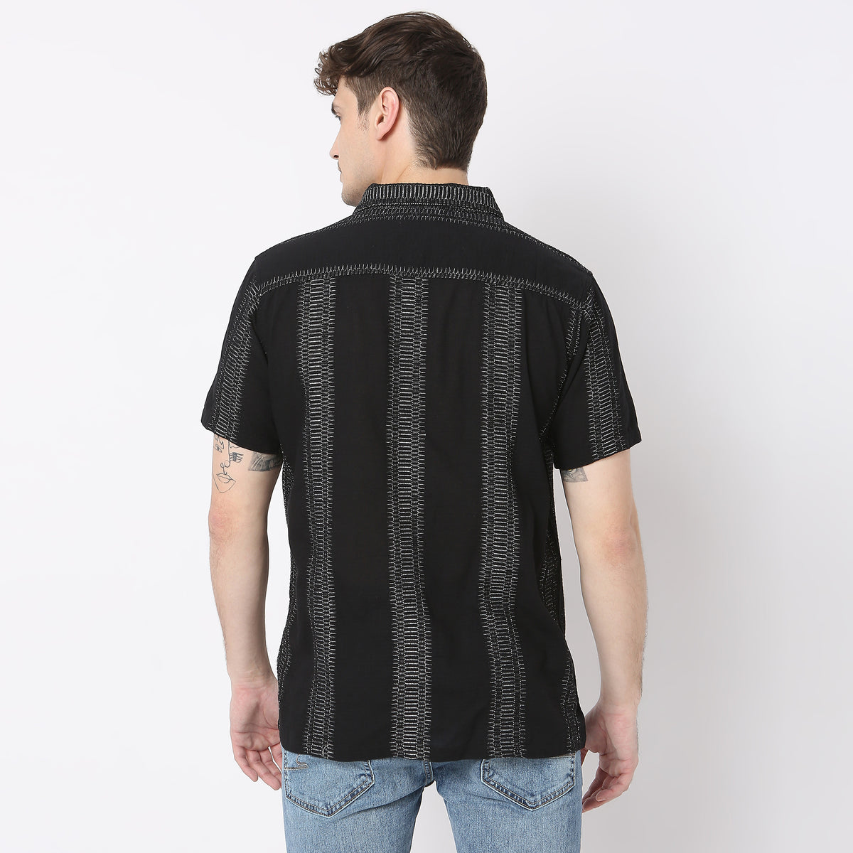 Jacquard Short Length Camp Collar Half Sleeve Shirt