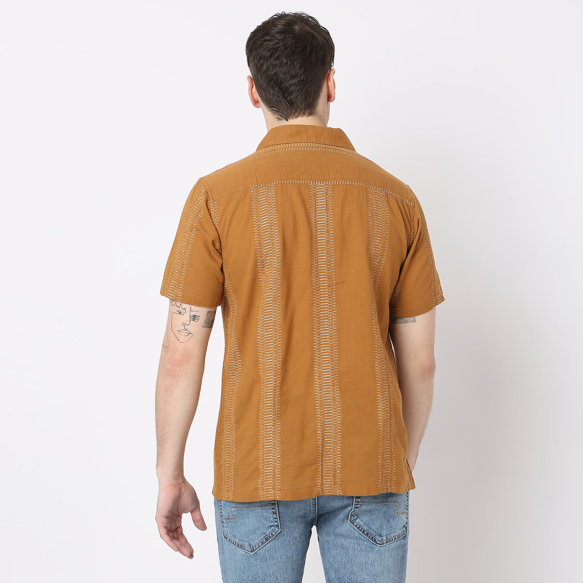 Jacquard Short Length Camp Collar Half Sleeve Shirt