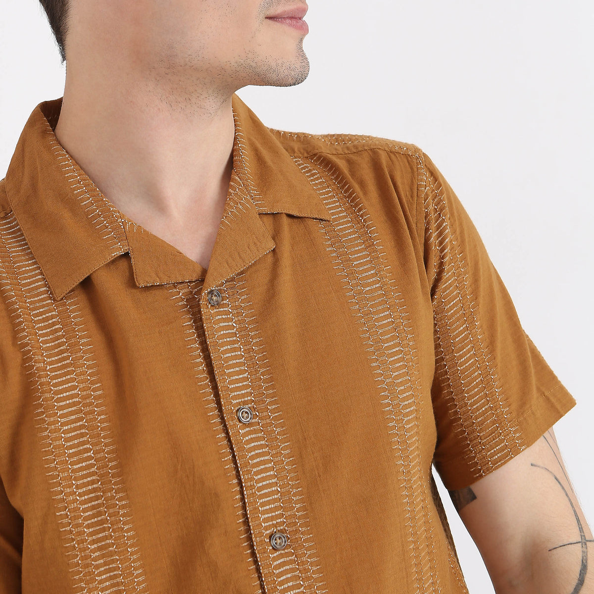 Jacquard Short Length Camp Collar Half Sleeve Shirt