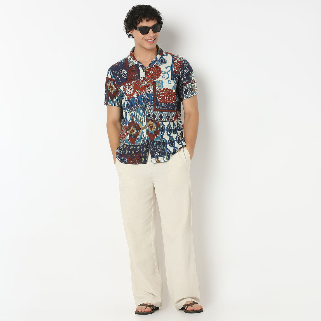 Camp Collar Short Length Printed Shirt