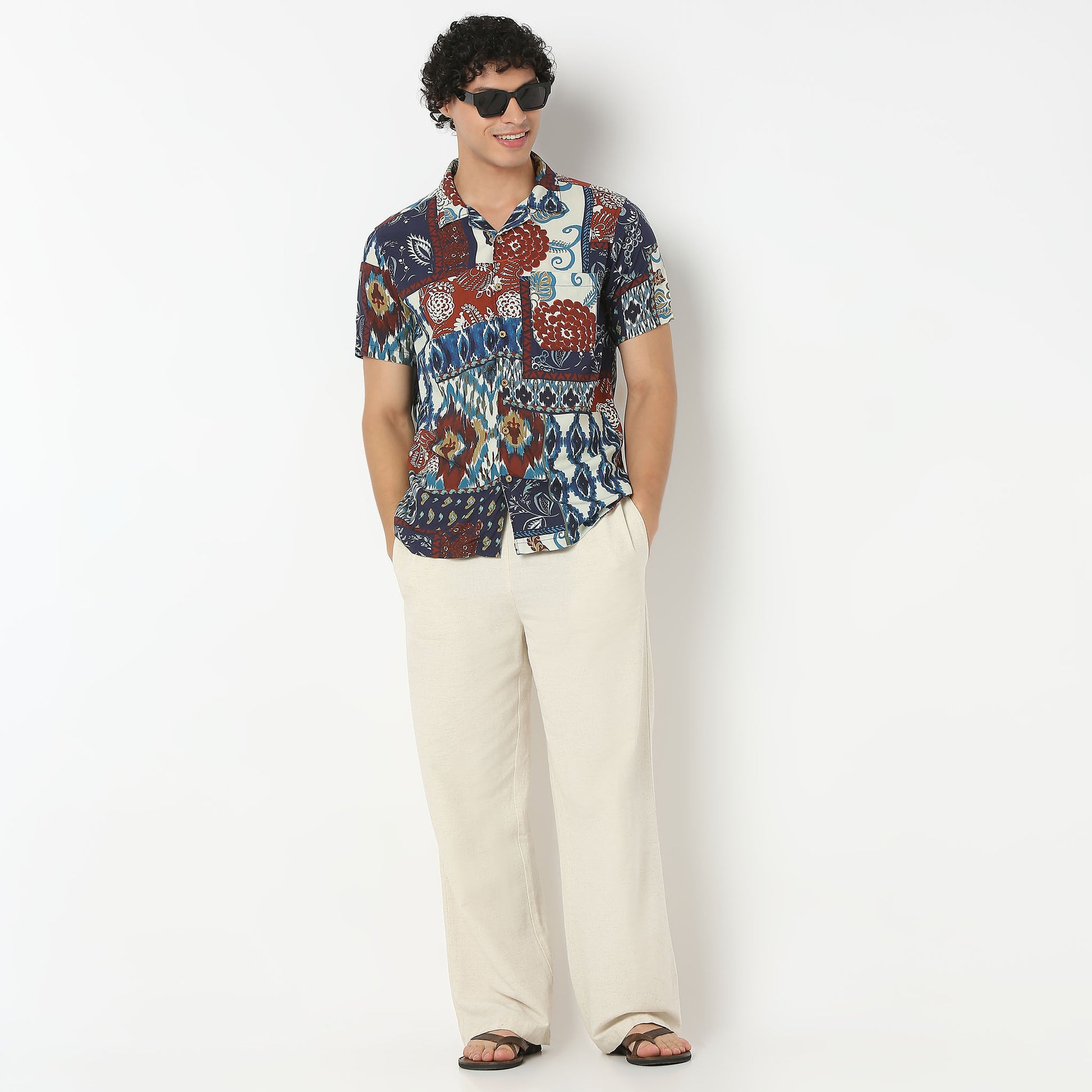 Camp Collar Short Length Printed Shirt