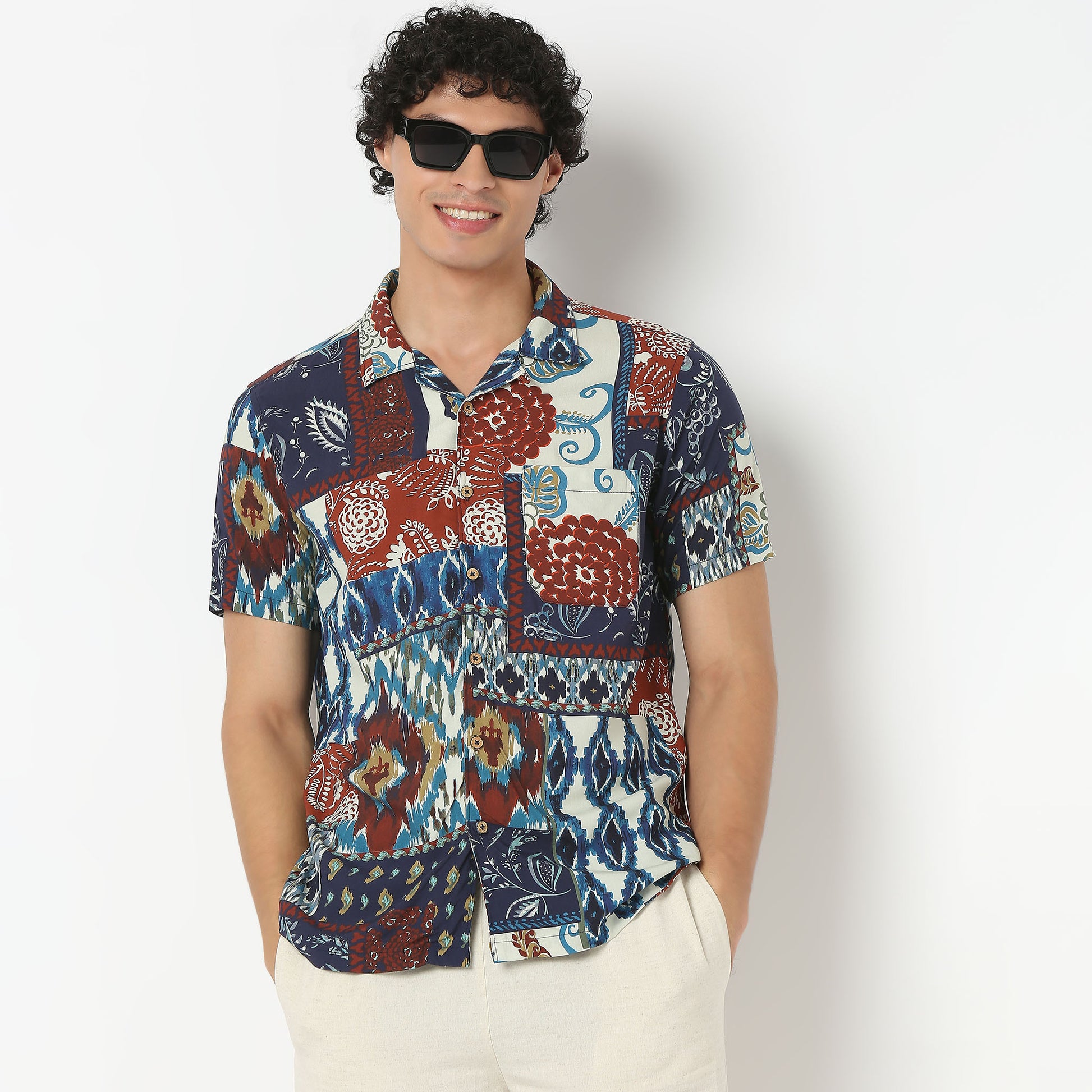 Camp Collar Short Length Printed Shirt