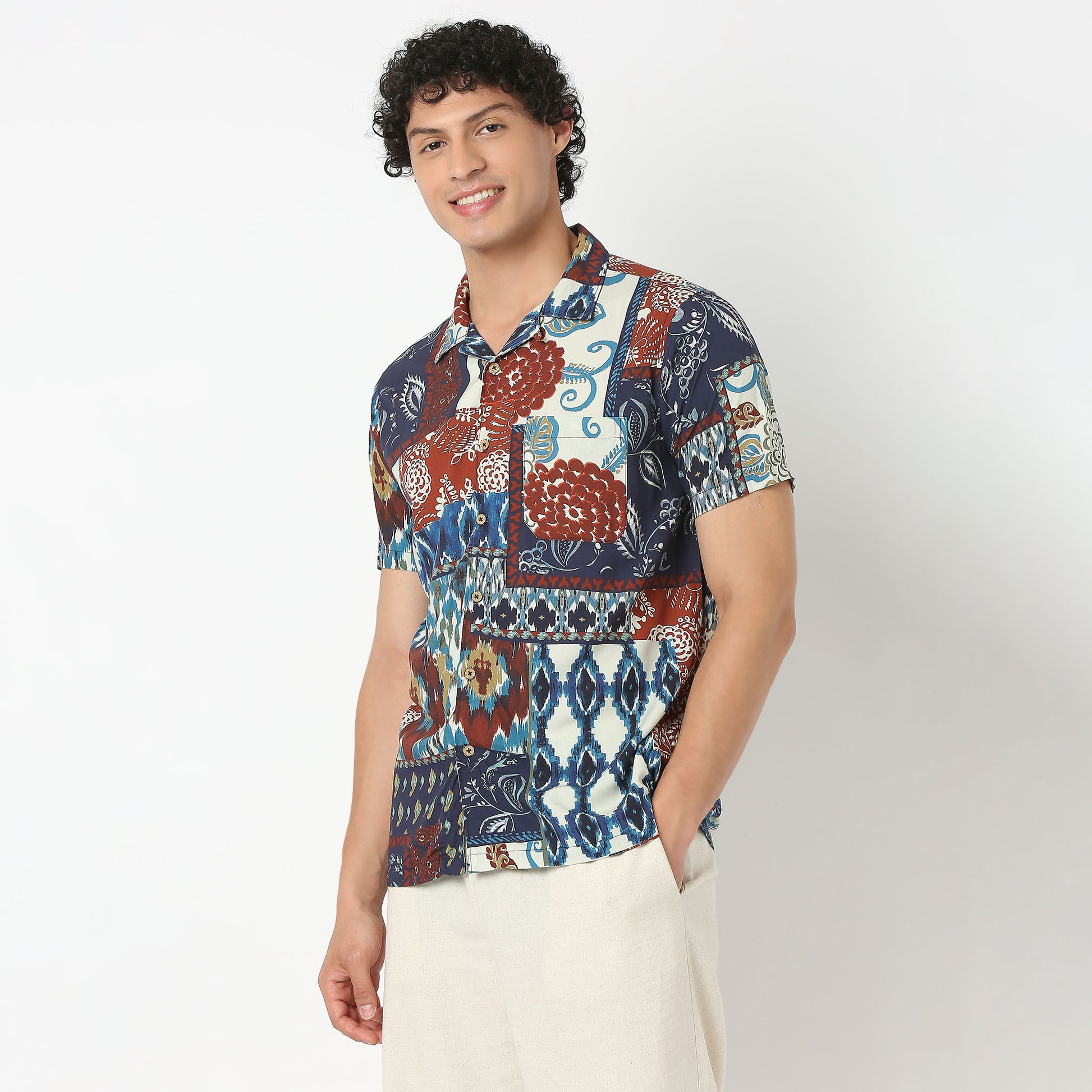 Camp Collar Short Length Printed Shirt