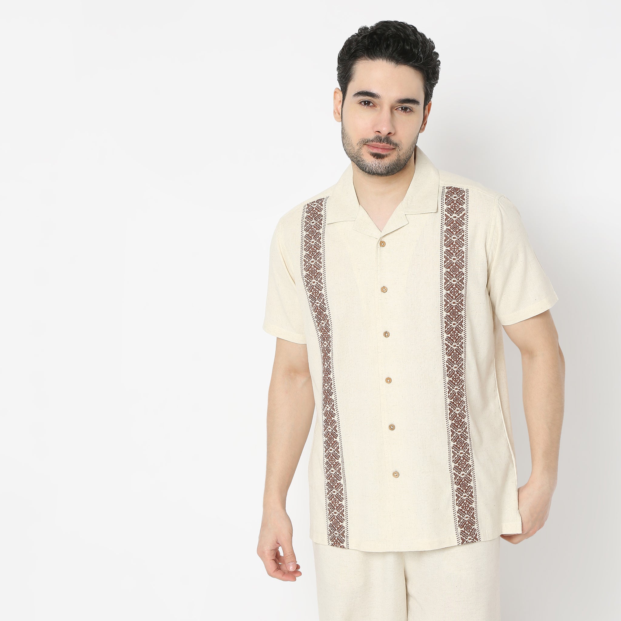 Relaxed Fit Embroiderd Camp Collar Short Length Shirt