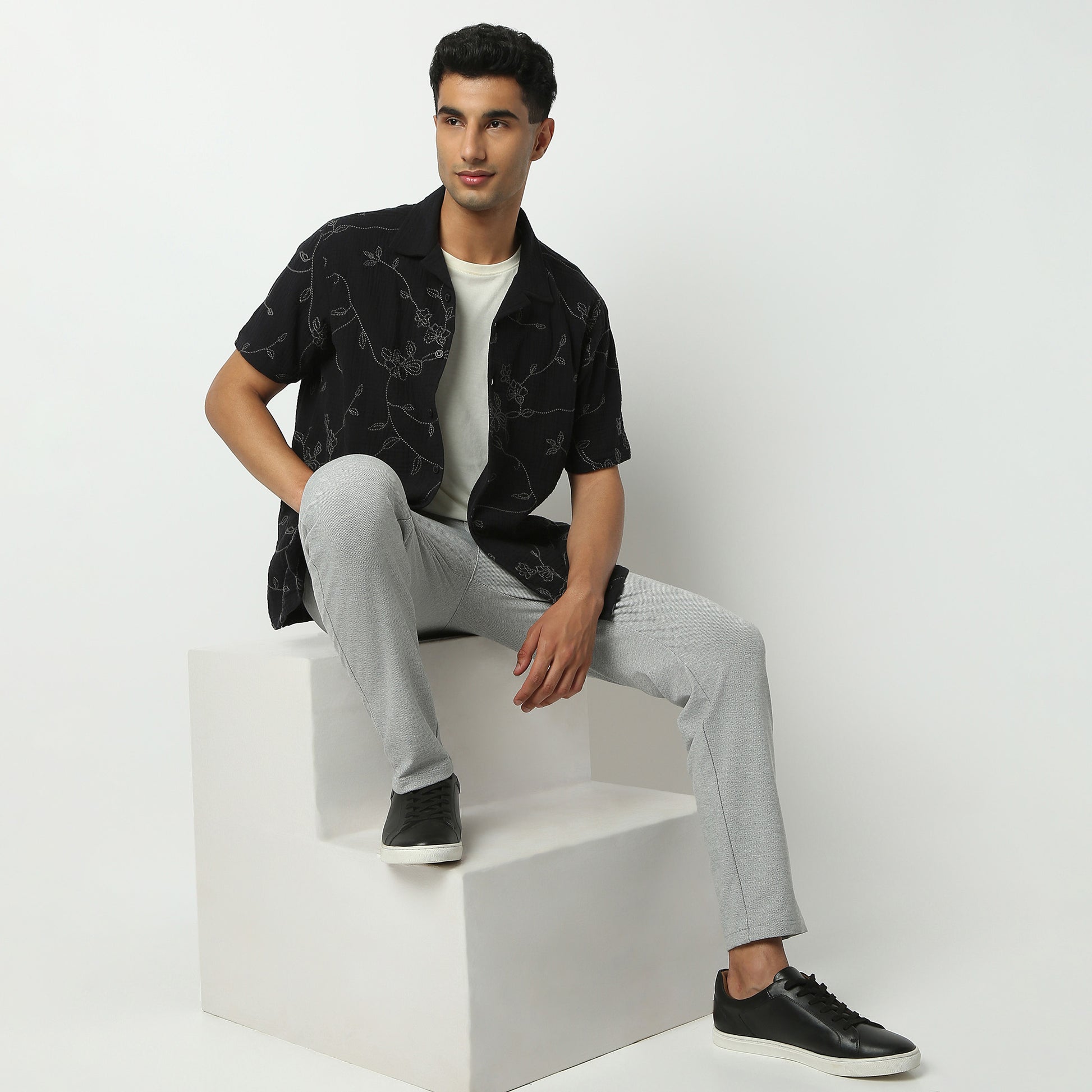 Relaxed Fit Embroidered Camp Collar Shirt