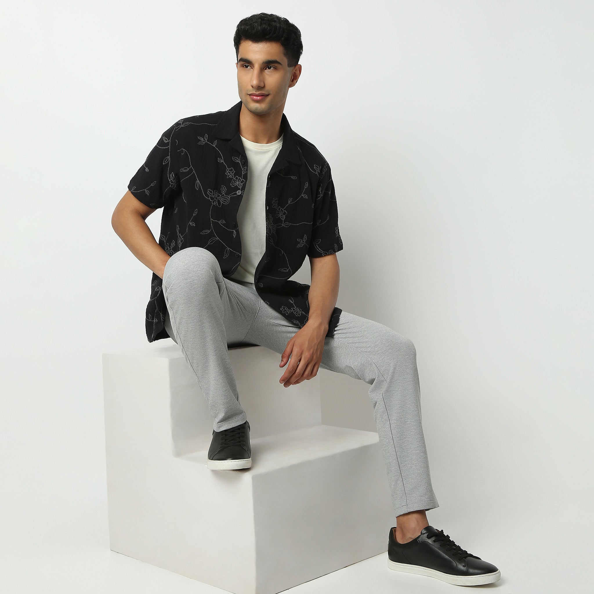 Relaxed Fit Embroidered Camp Collar Shirt